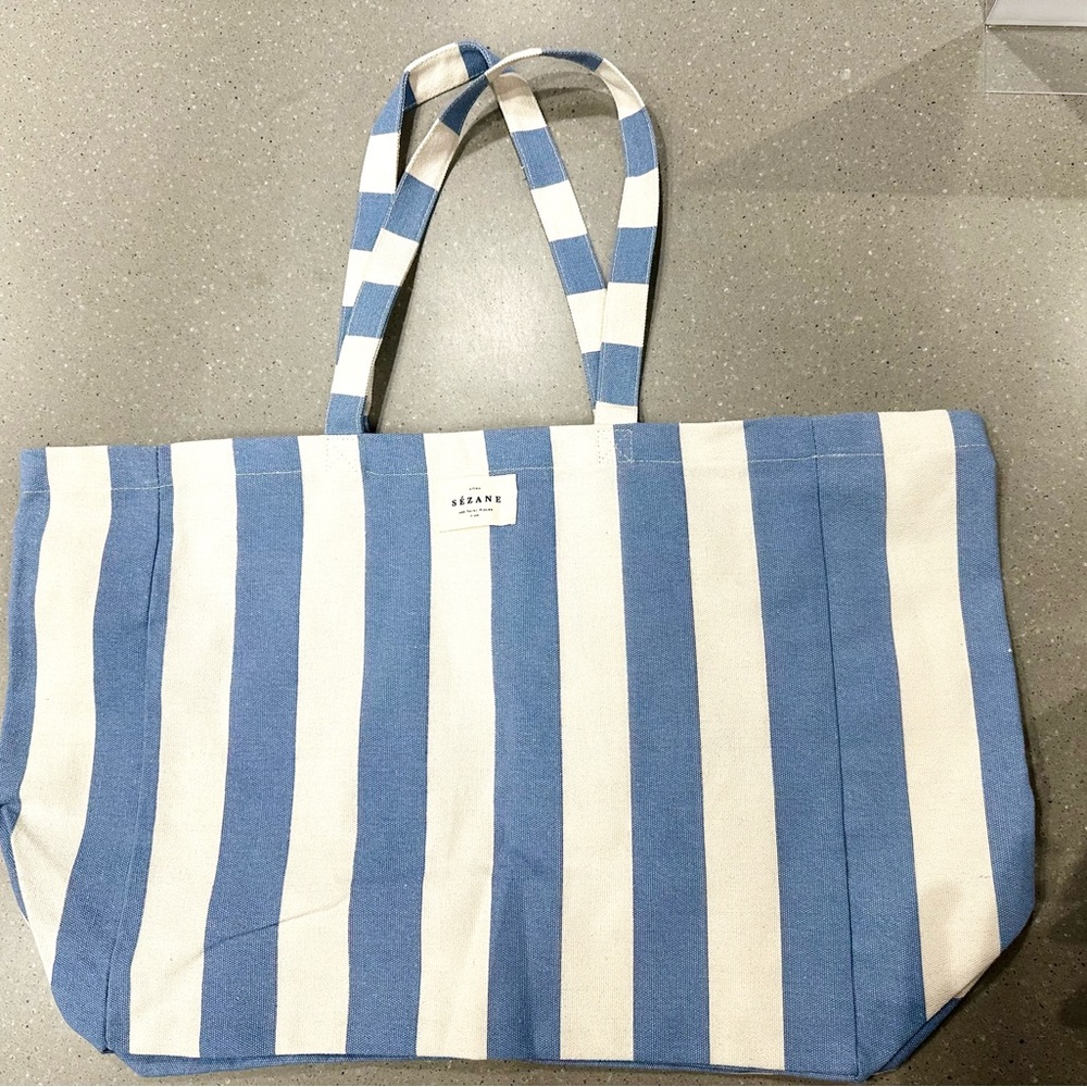 Sezane New Blue and White Striped Tote Bag